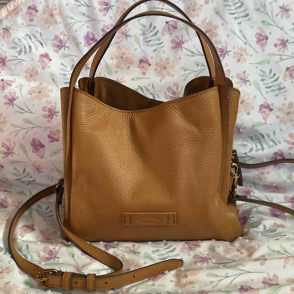 Tan Leather Crossbody Bag with Top Handle - Picture 2 of 6